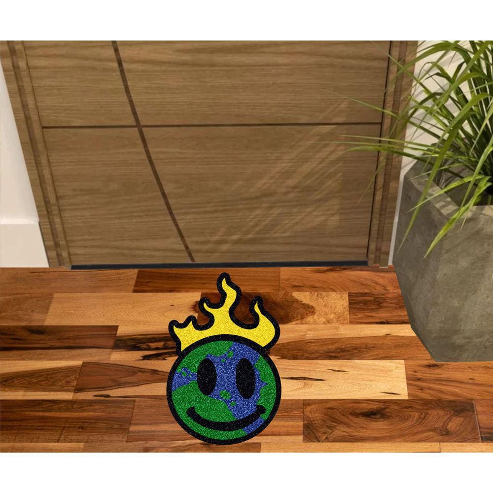 Tapete Capacho Planeta terra em Chamas.