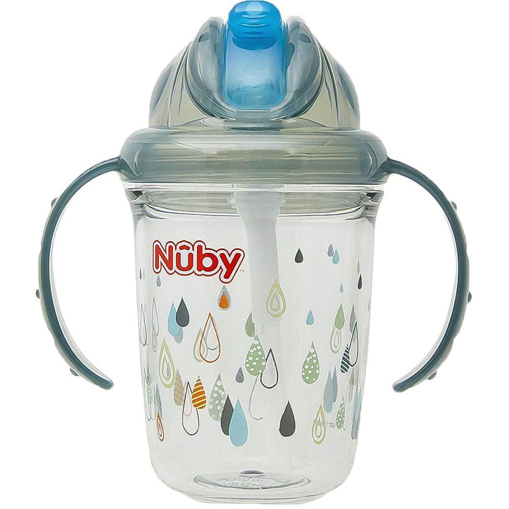 Copo Com Canudo E Alça Tritan Cinza 240Ml +12M Nuby