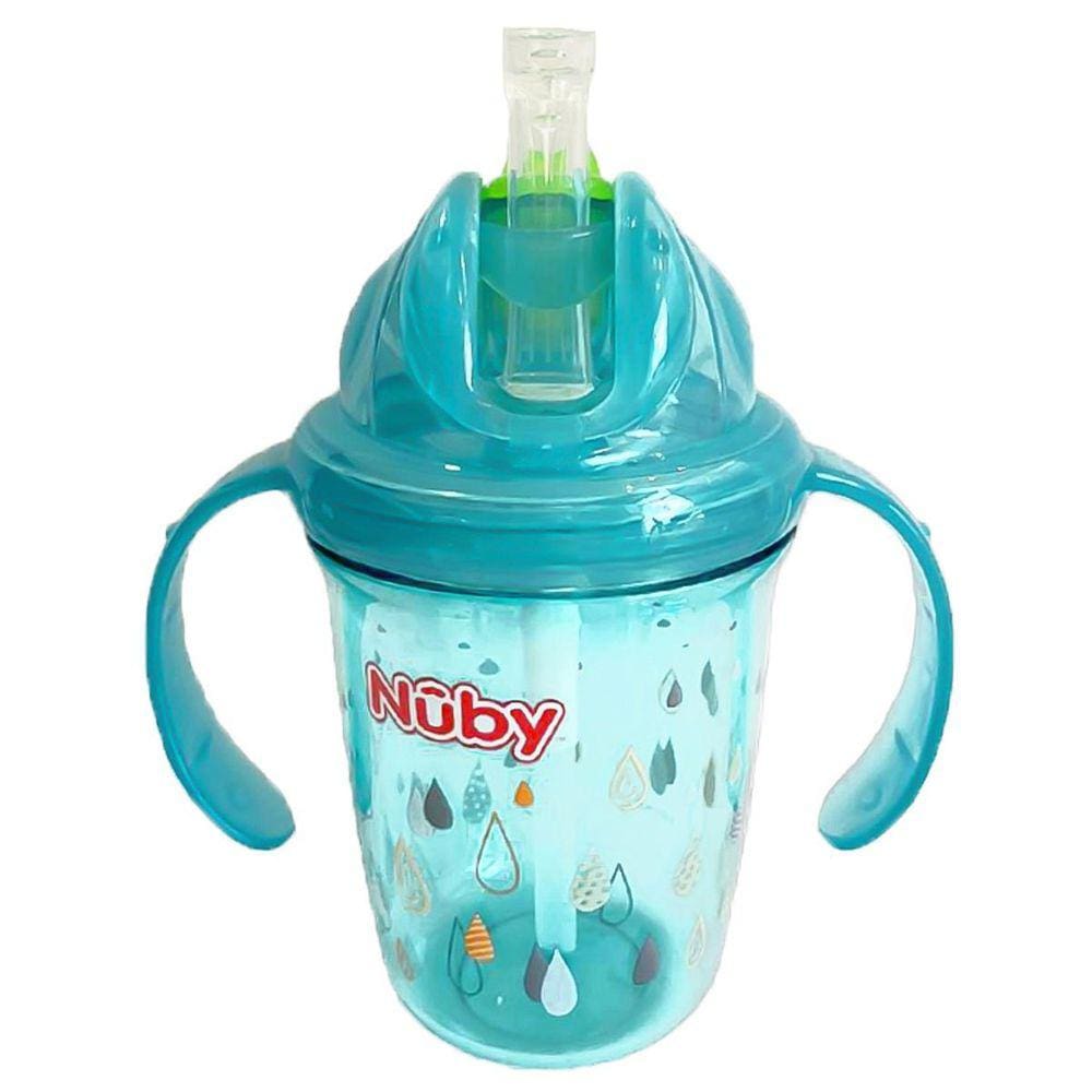 Copo Com Canudo E Alça Tritan Azul Gotas 240Ml +12M Nuby