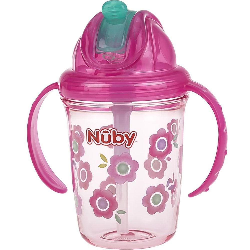 Copo Com Canudo E Alça Tritan Rosa Flores 240Ml +12M Nuby