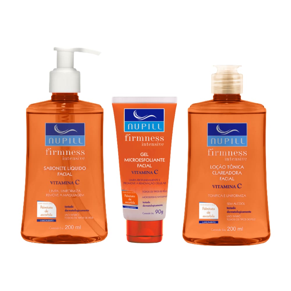 Kit Limpeza Facial Nupill Vitamina C Clareador Com 3 Itens