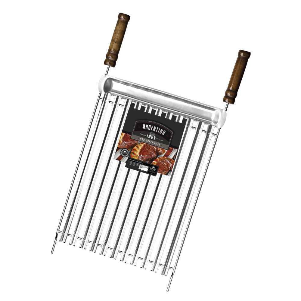 Grelha Argentina Parrilla Aco Inox 40X40Cm Coletor Grilazer