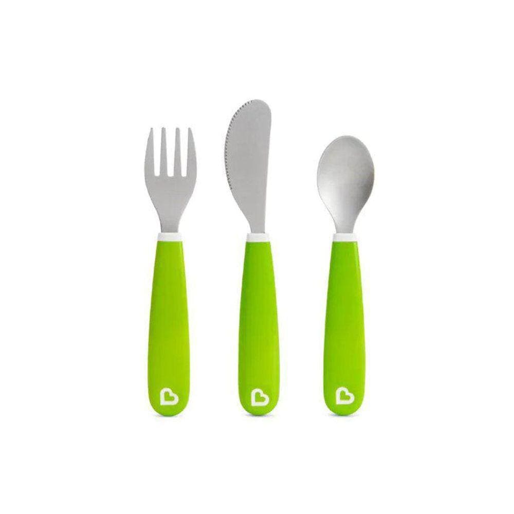 Conjunto De Talheres Inox Colher Garfo E Faca Verde Munchkin