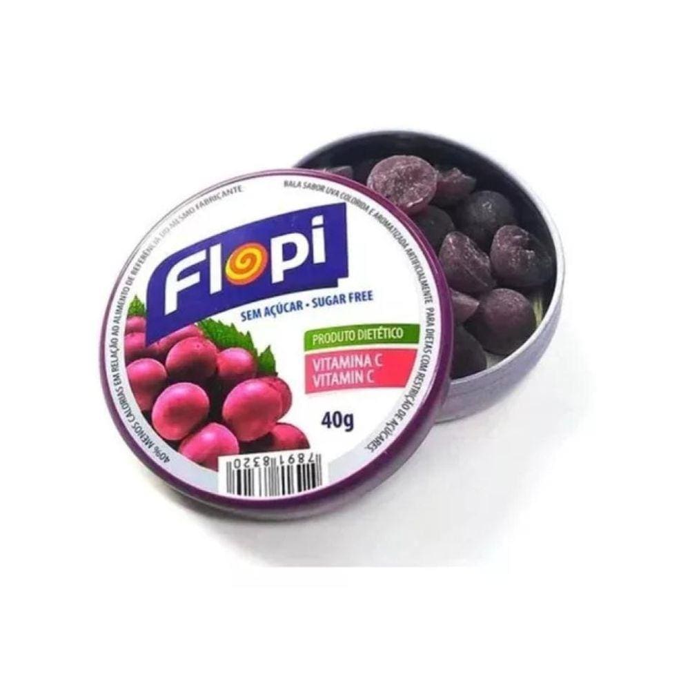 Bala Sem Açúcar Flopi Uva Lata 40g