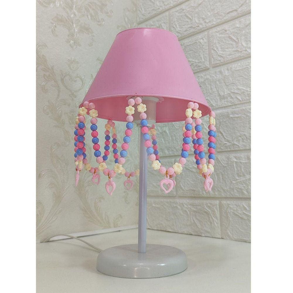 Abajur Com Pingentes Coração Rosa Infantil Quarto De Menina