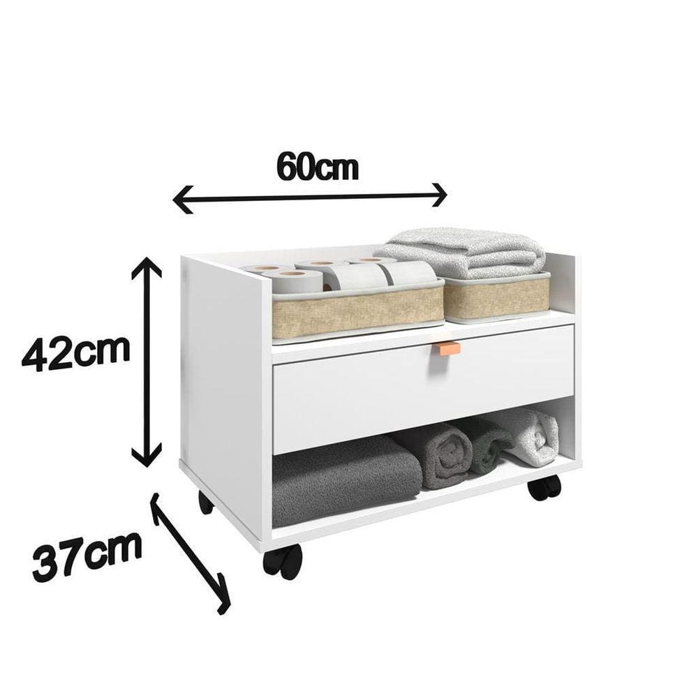 Gabinete Armário Banheiro 60Cm Madeira Rodízios Gaveta