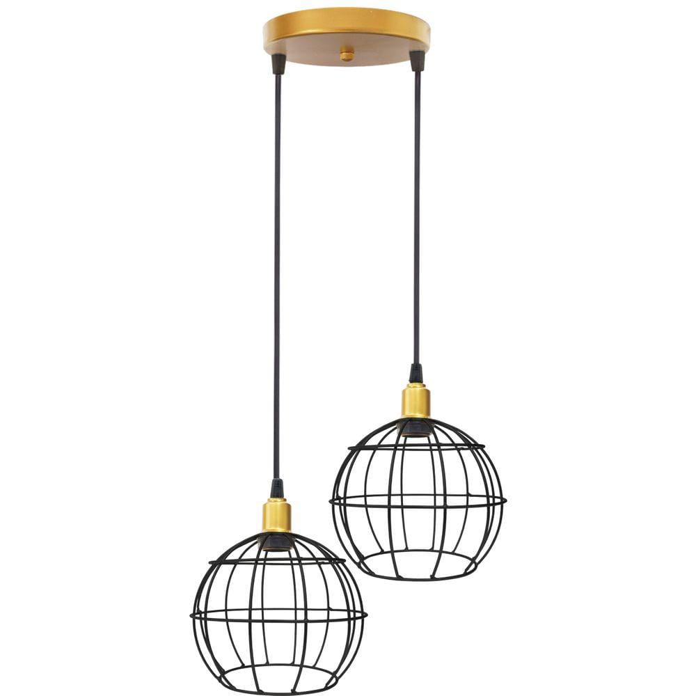 Lustre Pendente Aramado Duplo Globo Cabo Regulável Luminária Agp Ilumini