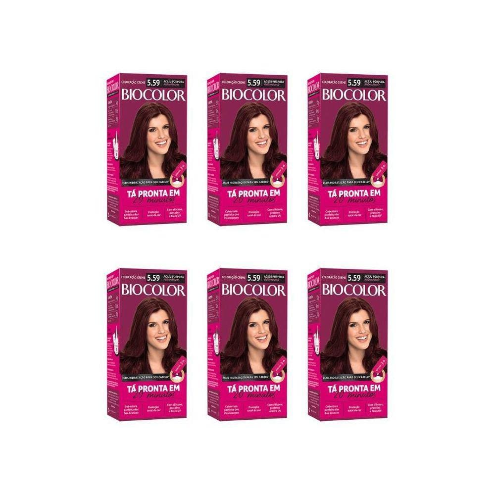 Coloração Biocolor Creme 5.59 Acaju Purp Deslumb-Kit C/6Un