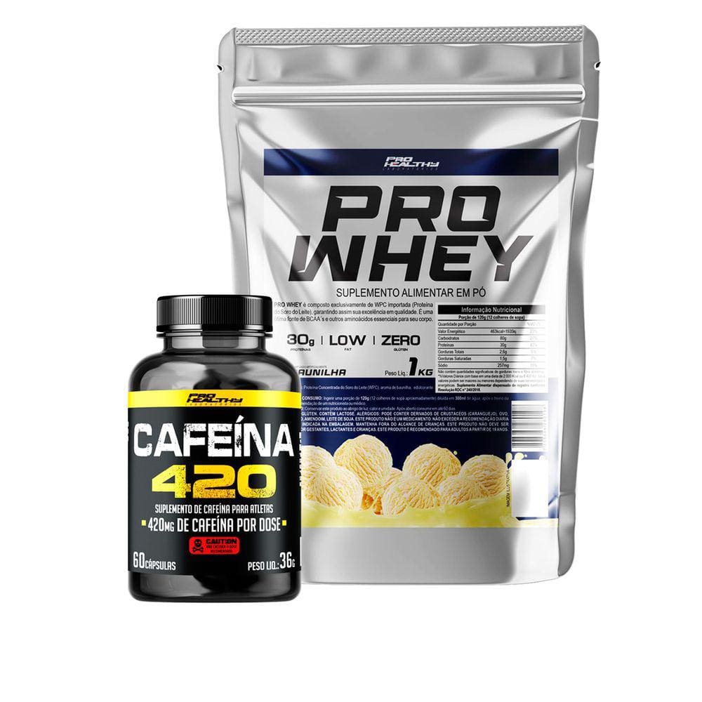 Whey Protein Concentrado Refil 1Kg + Cafeina 420 - 60 Cápsulas