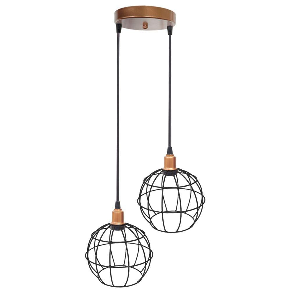 Lustre Pendente Aramado Duplo Globo Cabo Regulável Luminária Agp Ilumini