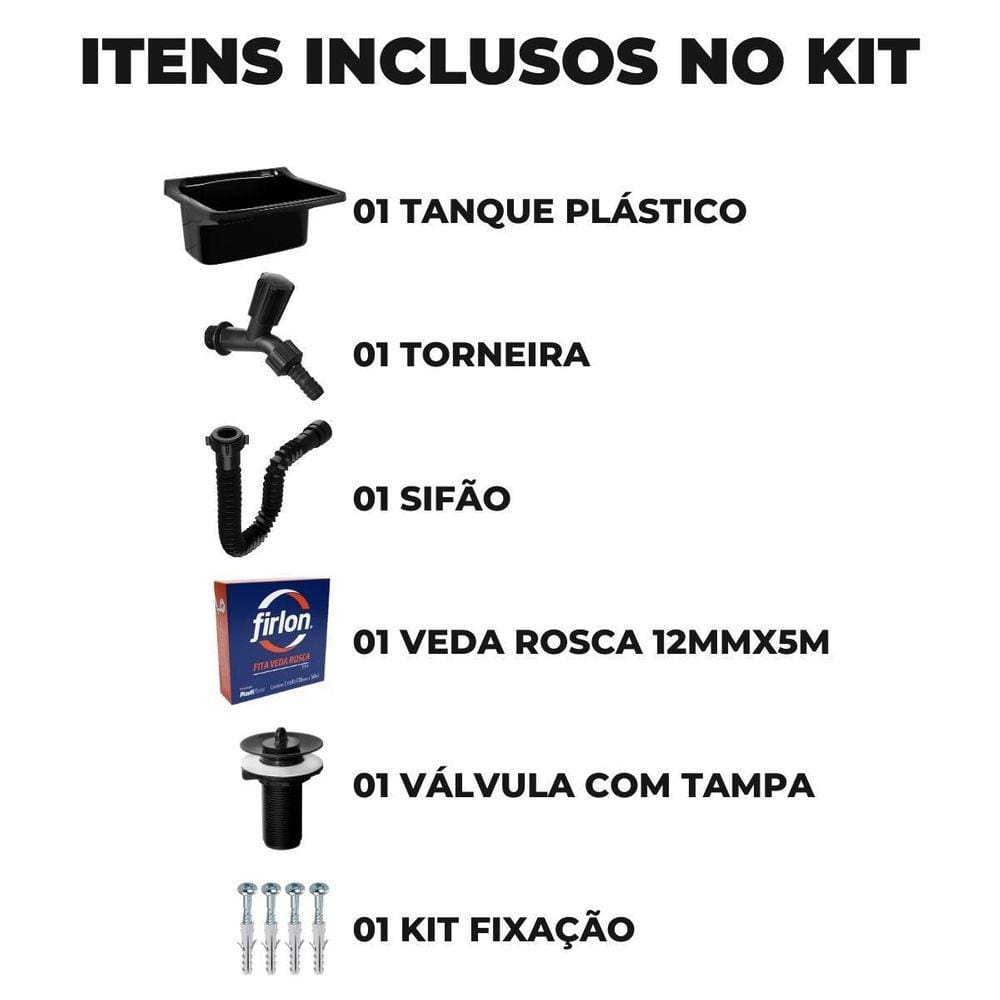 Tanque Plástico 22L Lavanderia Preto + Sifão Universal