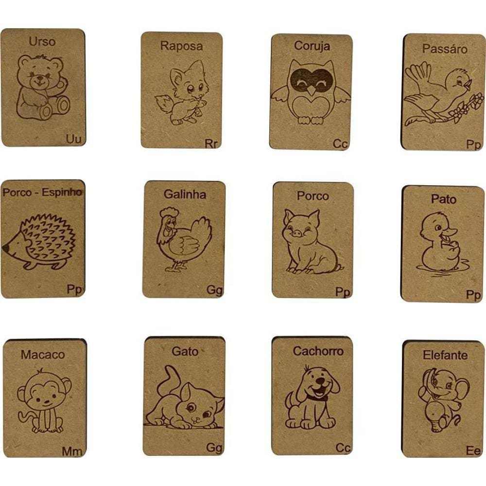 Jogo Da Memoria Animais 26 Peças Mdf Alfabetização Infantil