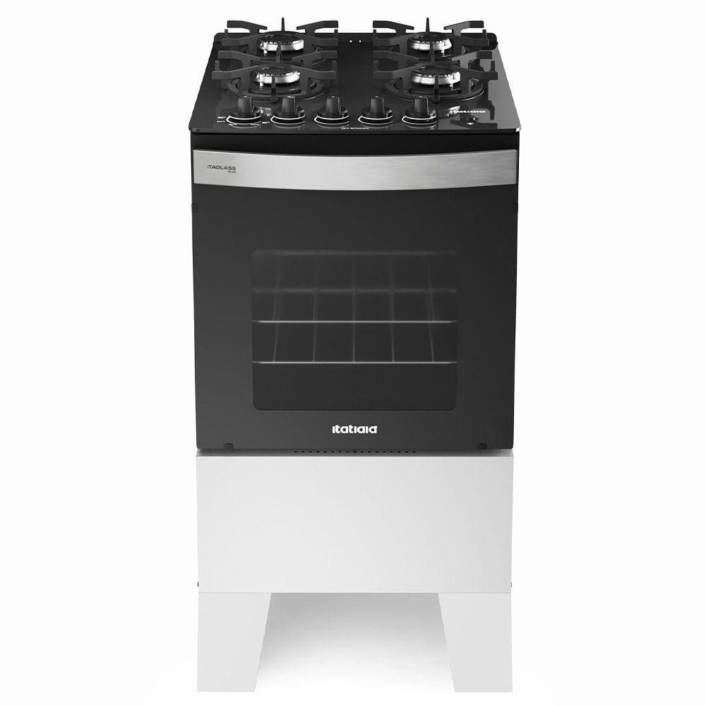 Fogão 4 Bocas a Gás Itatiaia Itaglass Plus Mesa de Vidro Acendimento Automático Branco Bivolt
