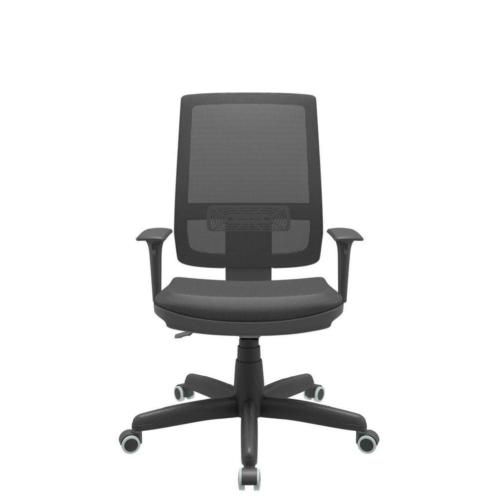 Cadeira Brizza Tela Presidente Braço Regulável Vinil Preto