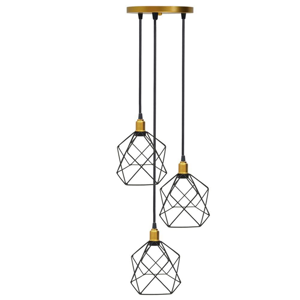 Lustre Pendente Aramado Triplo Cálice Cabo Regulável Luminária Agp Ilumini Retro