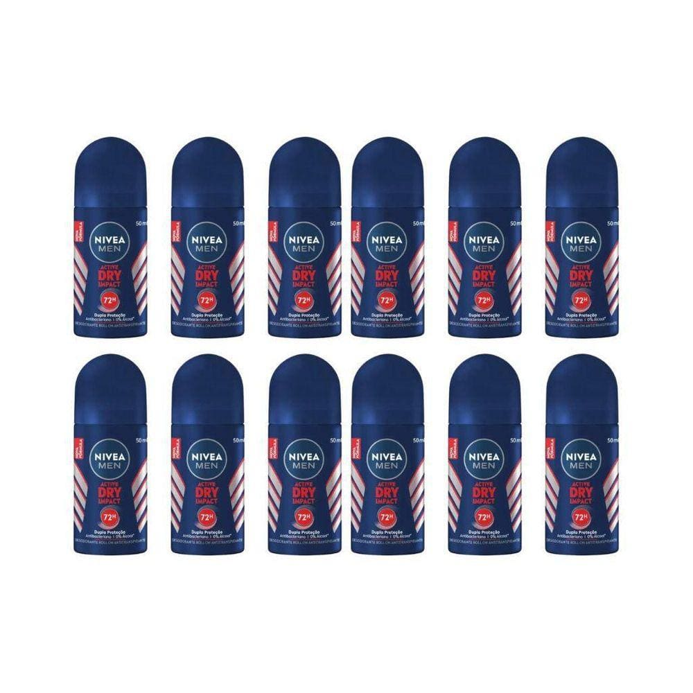 Desodorante Roll-On Nivea 50Ml Masc Dry Impact - Kit C/12Un