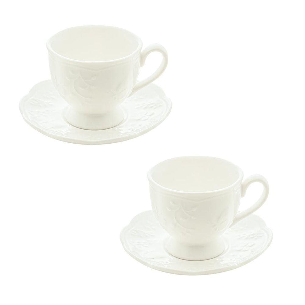 2 Xícaras Com Pires Porcelana Café New Bone Butterfly 100Ml
