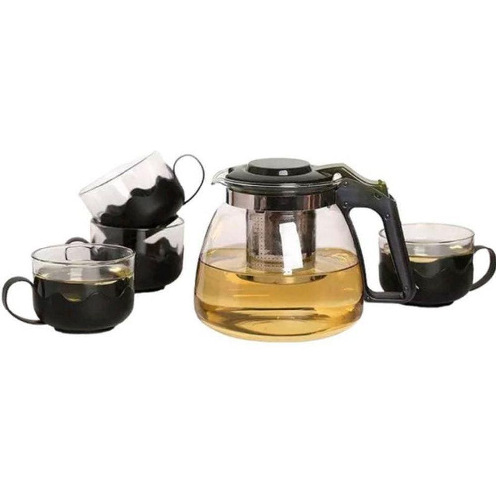 Chaleira Bule Infusor 1L E 4 Xícaras Em Vidro Inox Café Chá