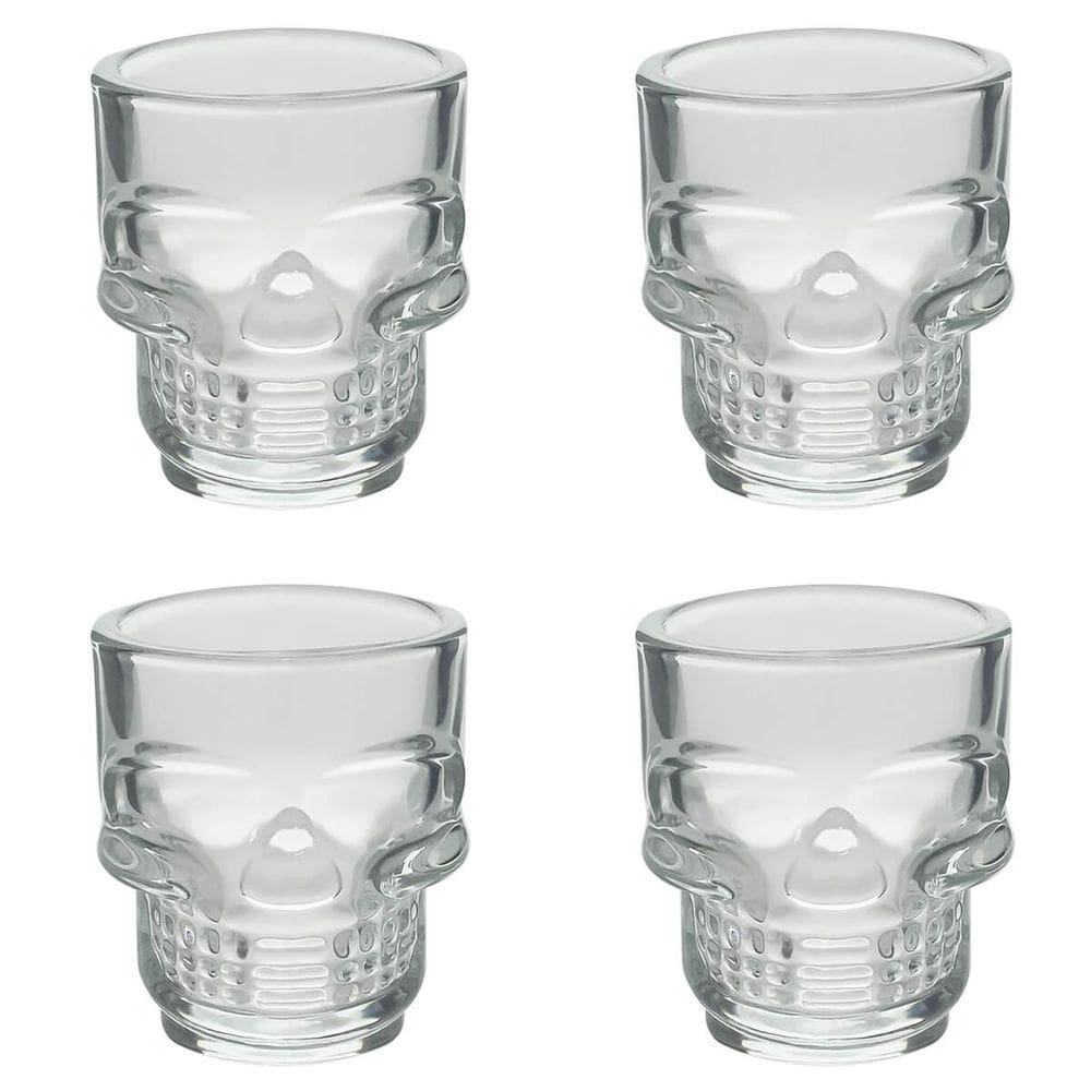 Kit 4 Copos Shot Vidro Sodo Cálcico Caveira Rock Style 50Ml