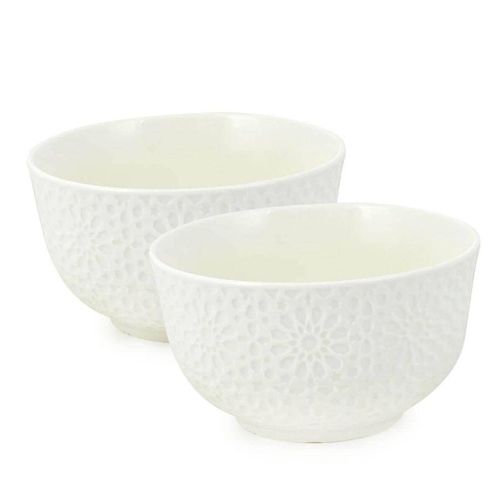 Kit Bowl Tigela De Porcelana Branco 400Ml 2 Peças Md6