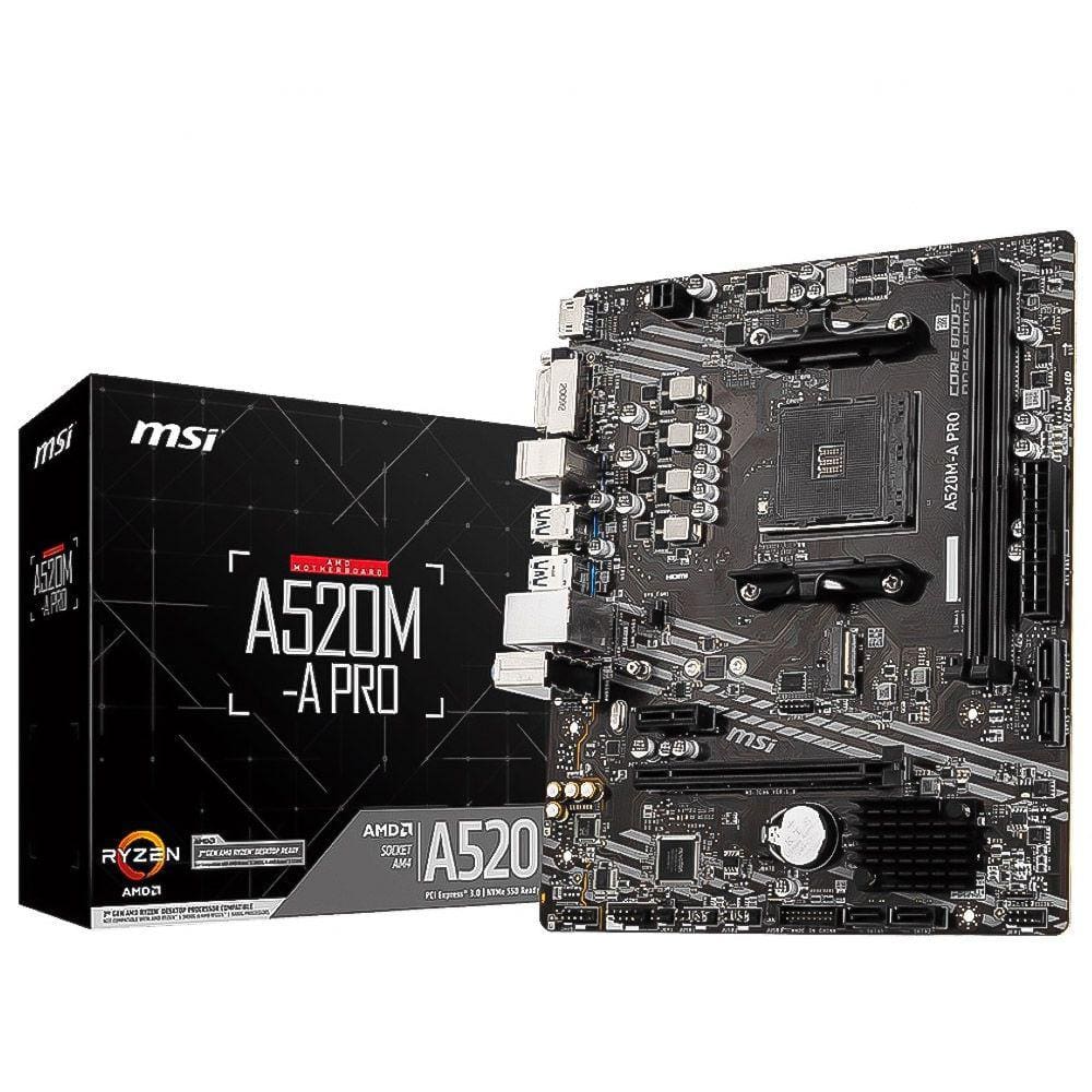 Placa Mae MSI A520M-A PRO, DDR4, Socket AM4, M-ATX, Chipset AMD A520, A520M-A PRO
