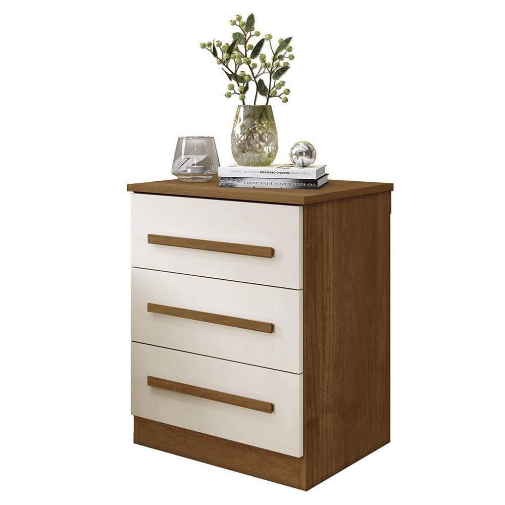 Mesa De Cabeceira Império Quarto Com 3 Gavetas Cinamomo/off White Cinamomo/off White