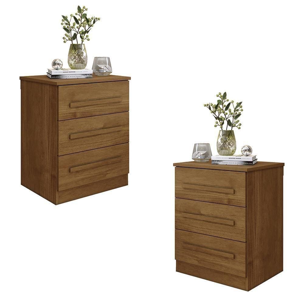 Conjunto 2 Mesas De Cabeceira Império Quarto Com 3 Gavetas Cinamomo Cinamomo