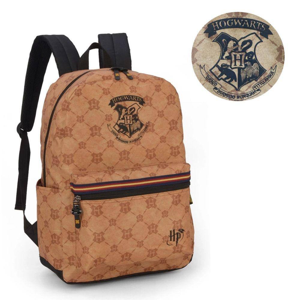 Mochila Escolar Harry Potter Hogwarts Bege Casa Lufa-Lufa