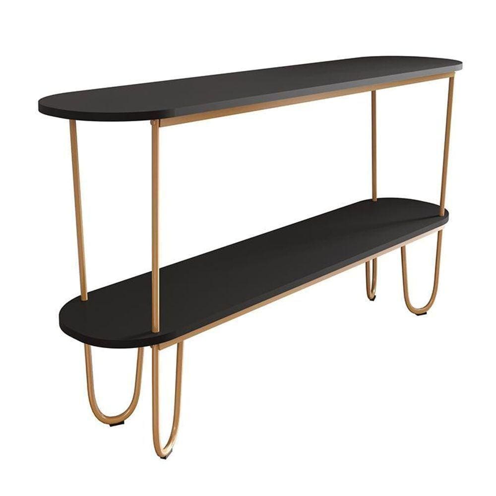 Aparador Requinte Pés De Aço Tubolar 160 Cm Preto/dourado Preto/dourado