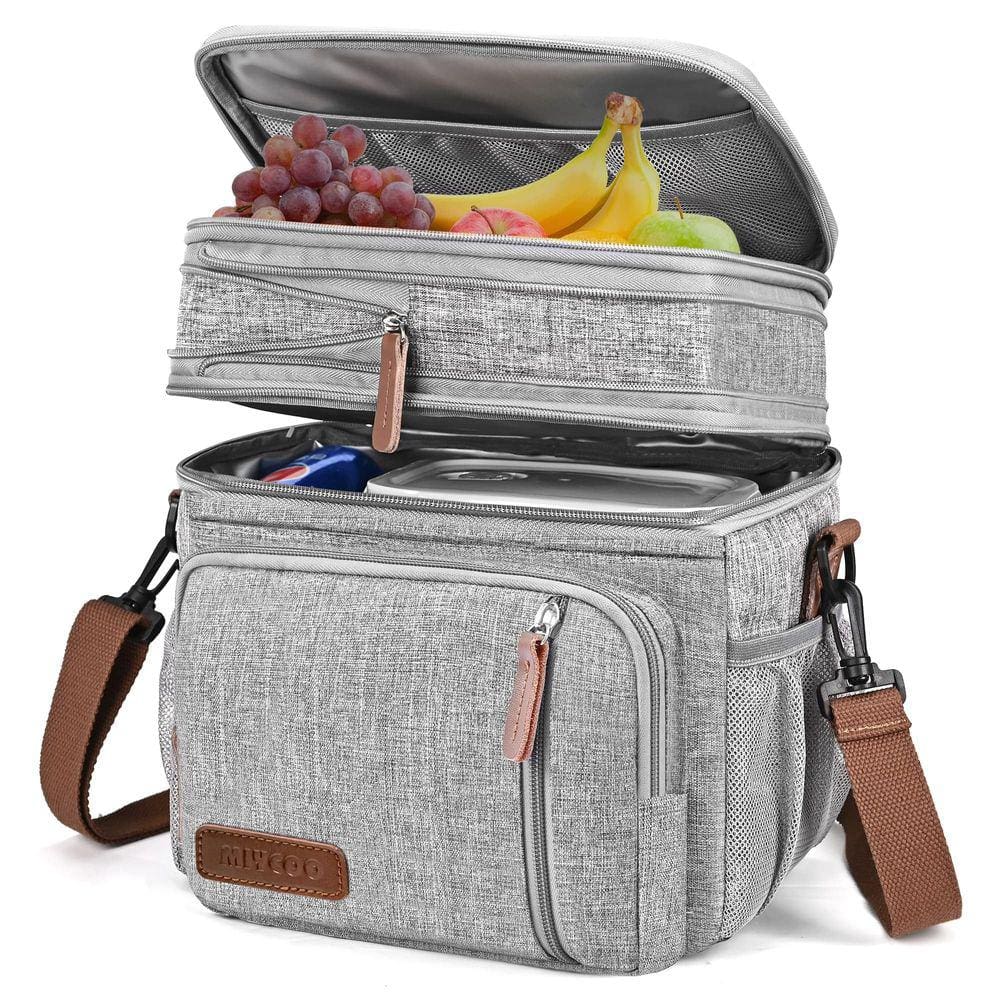 Lancheira MIYCOO Double Deck, à prova de vazamentos, isolada, 15L, cinza