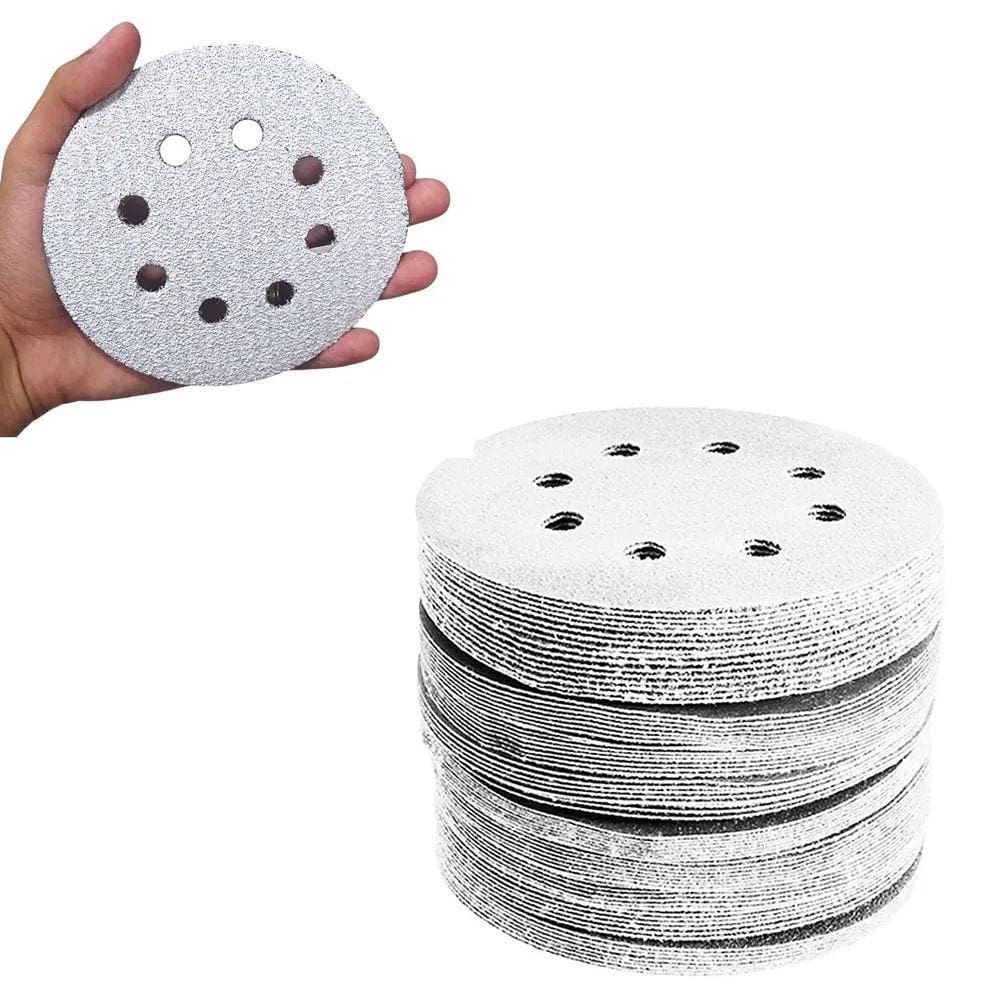 Kit 100 Disco de Lixa Fecho Aderente Pluma Branco 8 Furos 125mm Grão 800 - Starfer