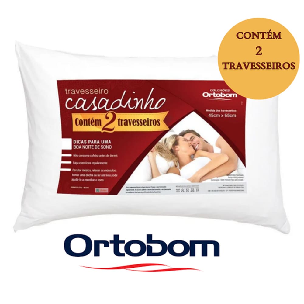 Travesseiro Ortobom Casadinho 45x65cm - Macio - Kit c/ 2 unidades na Embalagem