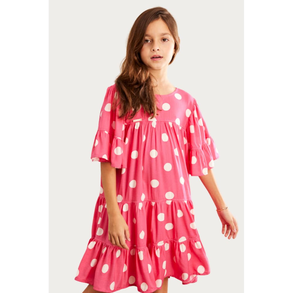 Vestido Meninas Poá Rosa Ópera Kids