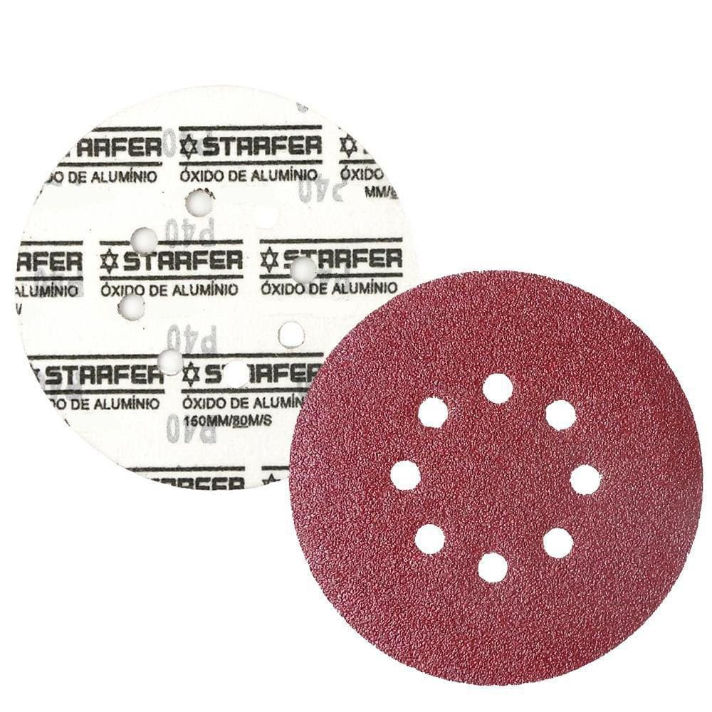 Kit 10 Disco de Lixa Vermelho Fecho Aderente Pluma 8 Furos 115mm Grão 40 - Starfer