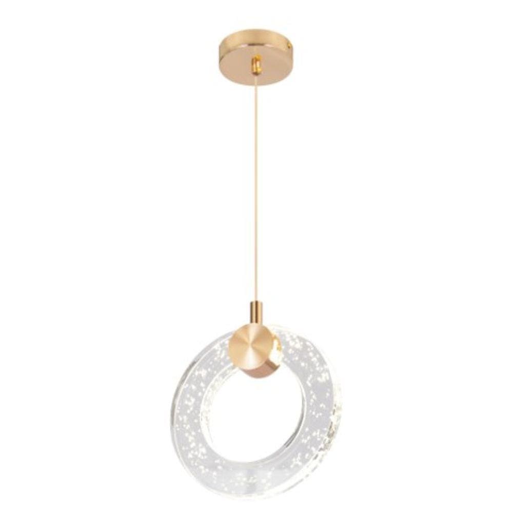 Pendente Aro de Cristal Dourado 15cm Led 6W 3500K Bivolt