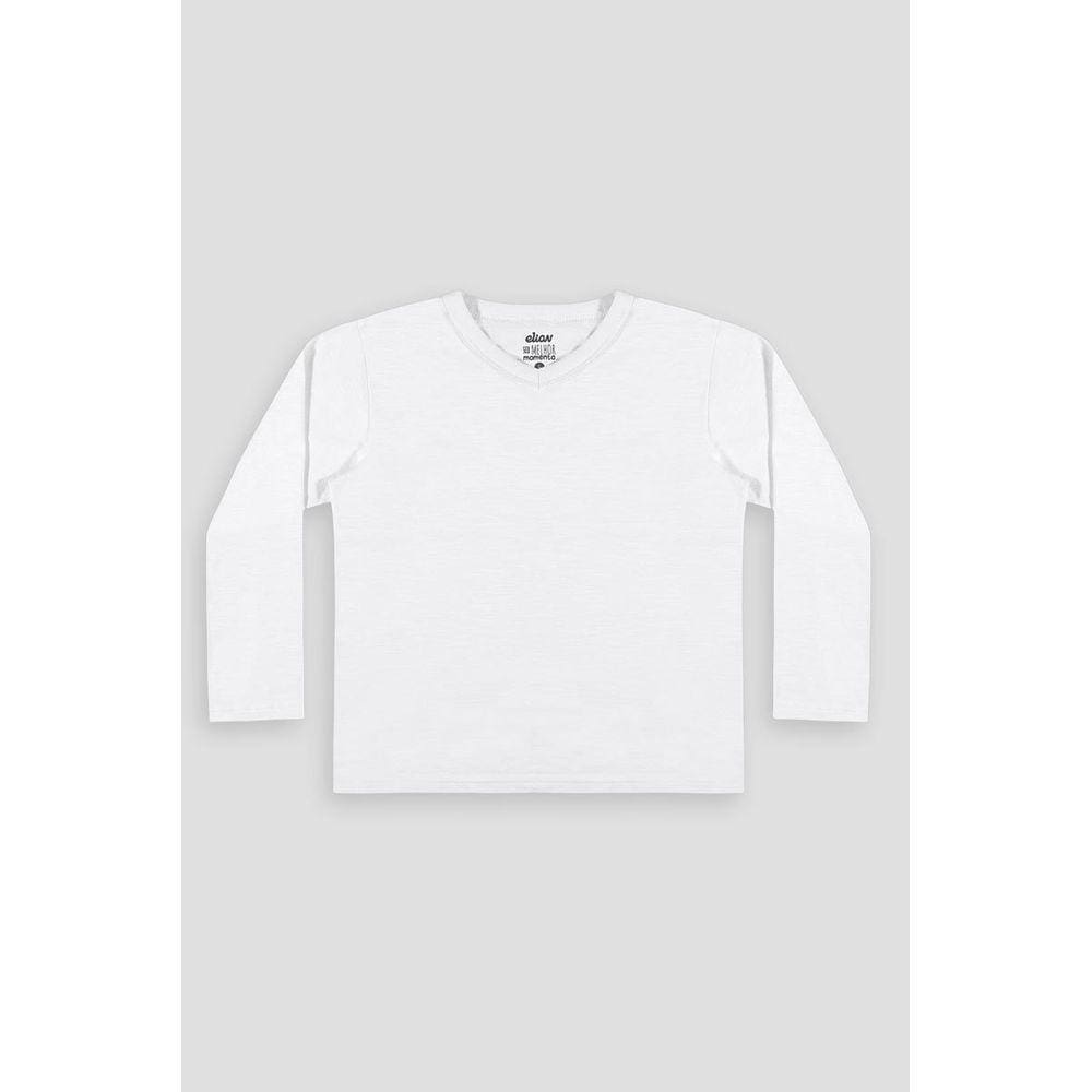 Camiseta Básica Malha Branco Algodão Manga Longa Infantil Menino