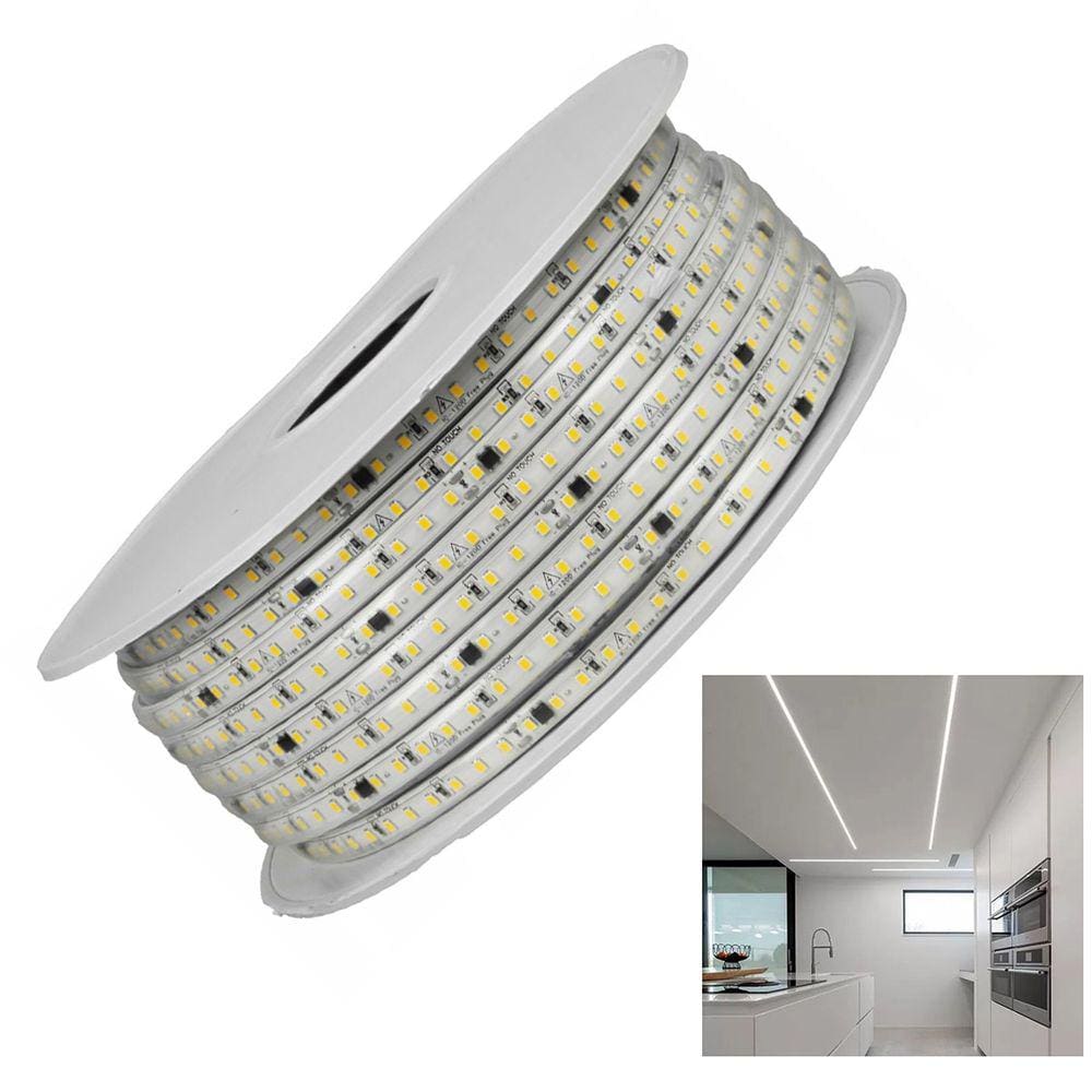 Fita LED SMD 6500K 127V 100 Metros Plug Conector Fita Dupla Face Perfil Sanca Gesso Recepçao Sala Quarto