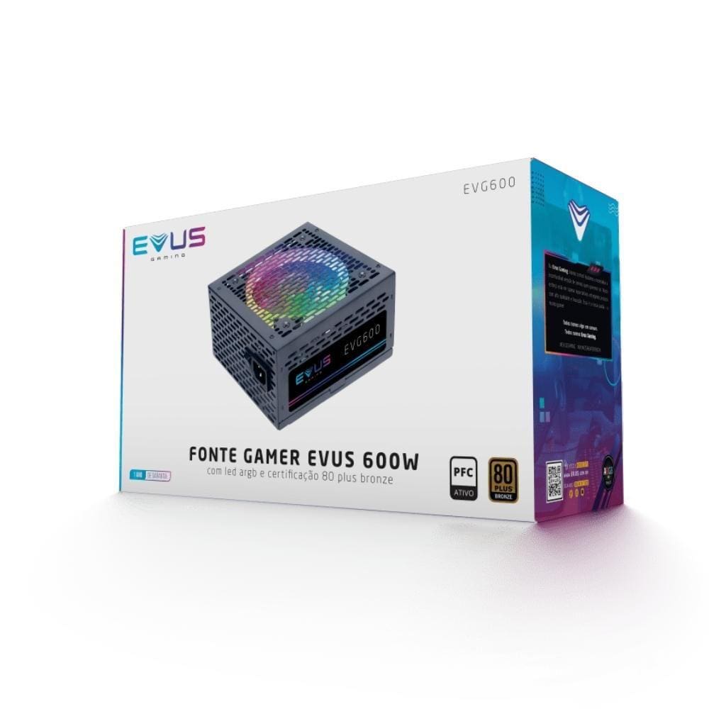 Fonte Gamer EVUS EVG600 ARGB 600W