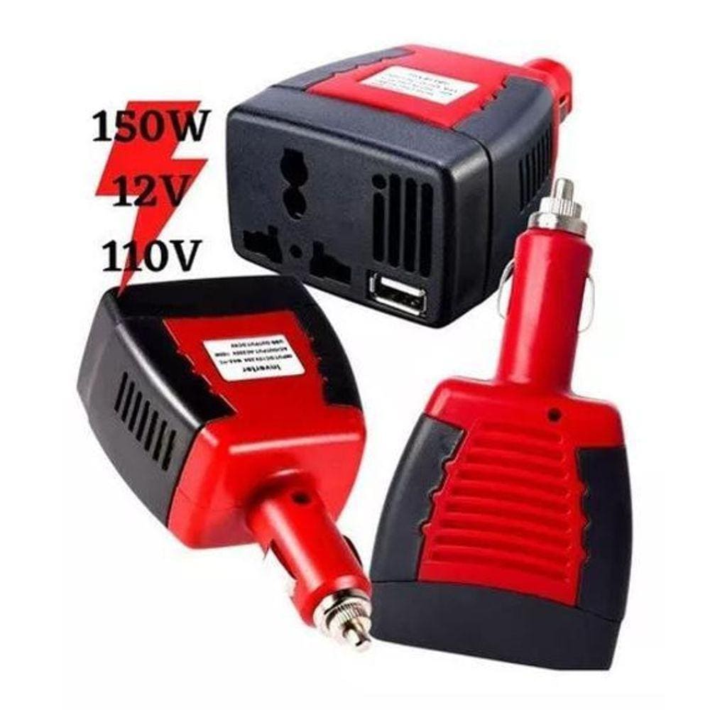 Transformador 12V Para 110V Para Carro Moto 150W Com Tomada