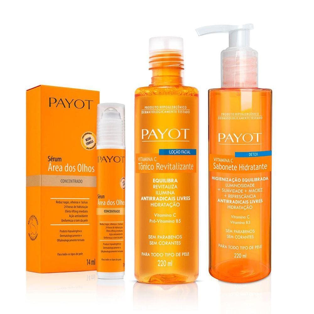 Kit Limpeza Tonificação E Tratamento Olhos Vitamina C Payot