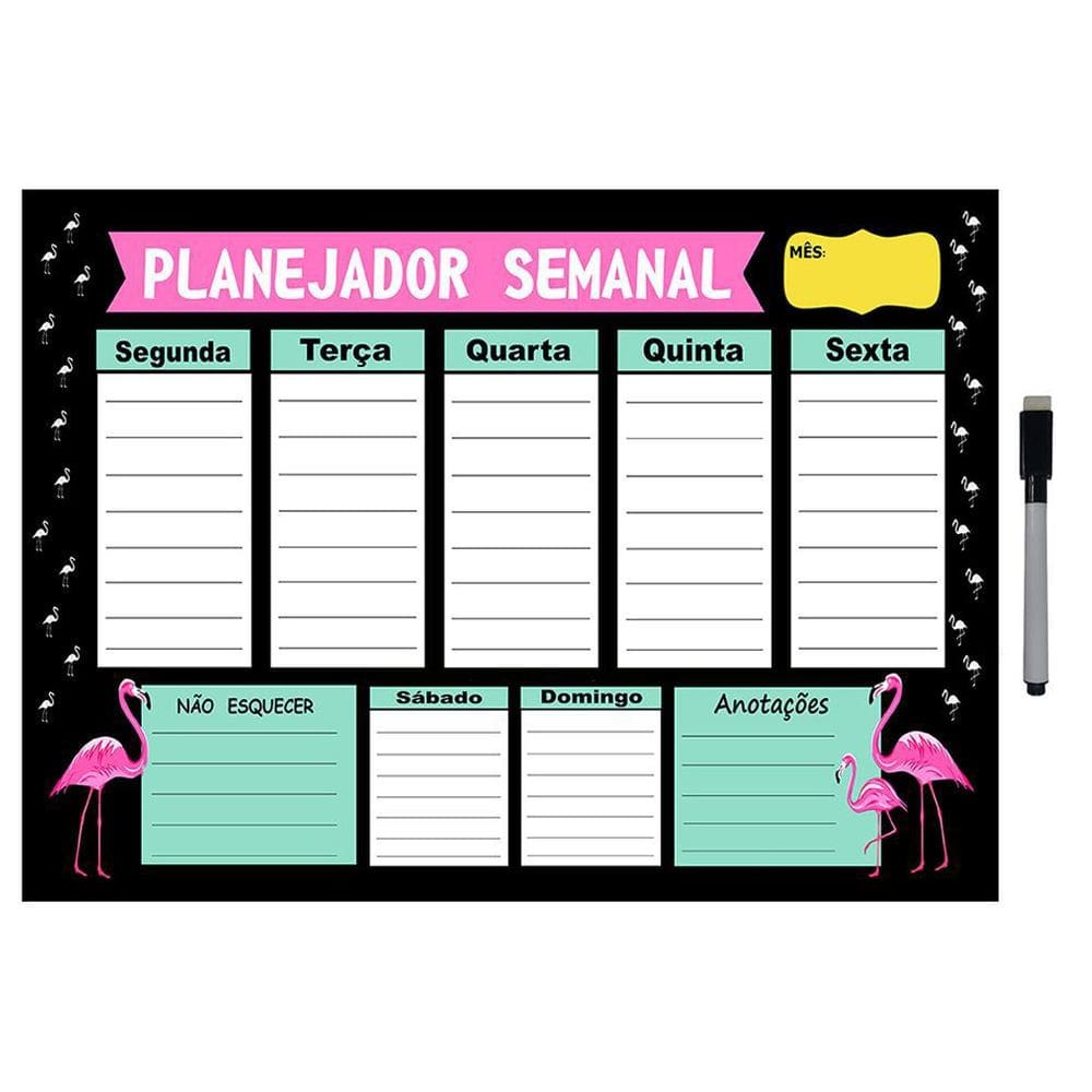 Quadro Planejador De Metal Semanal 29X40Cm + Caneta M26