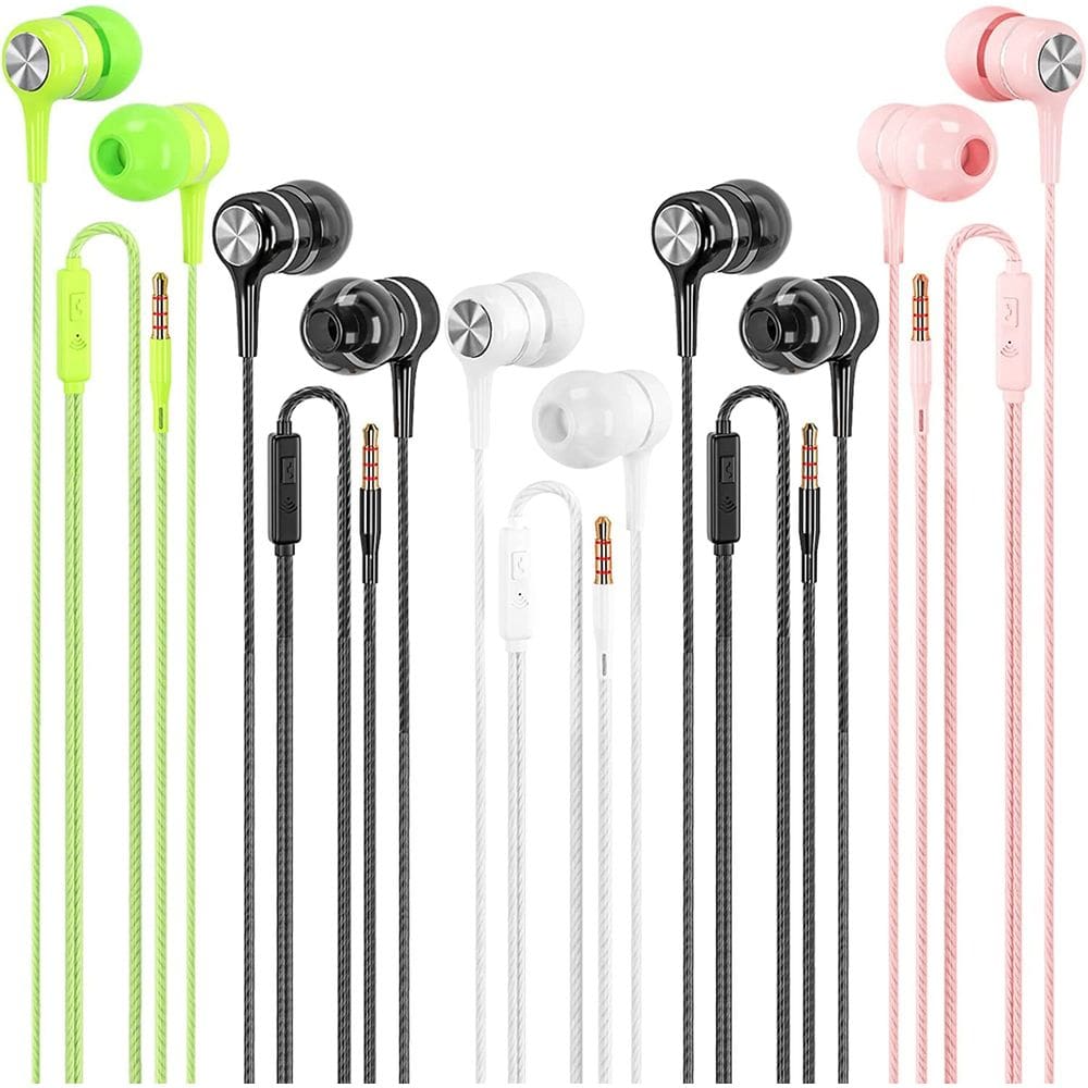 Fones de ouvido LWZCAM com fio e microfone, pacote com 5 unidades e som HD