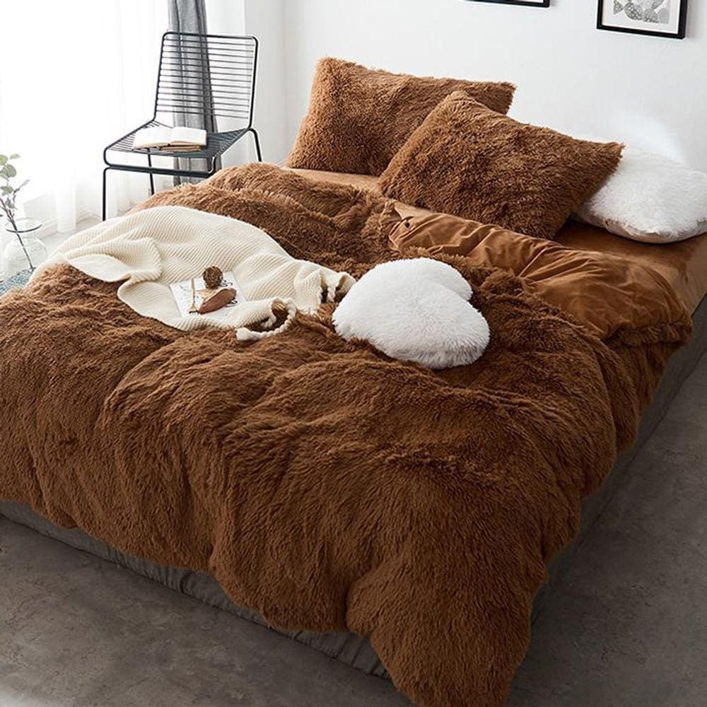 Kit Jogo De Cama Casal Comum 6 Pçs Edredom Pelúcia Caramelo