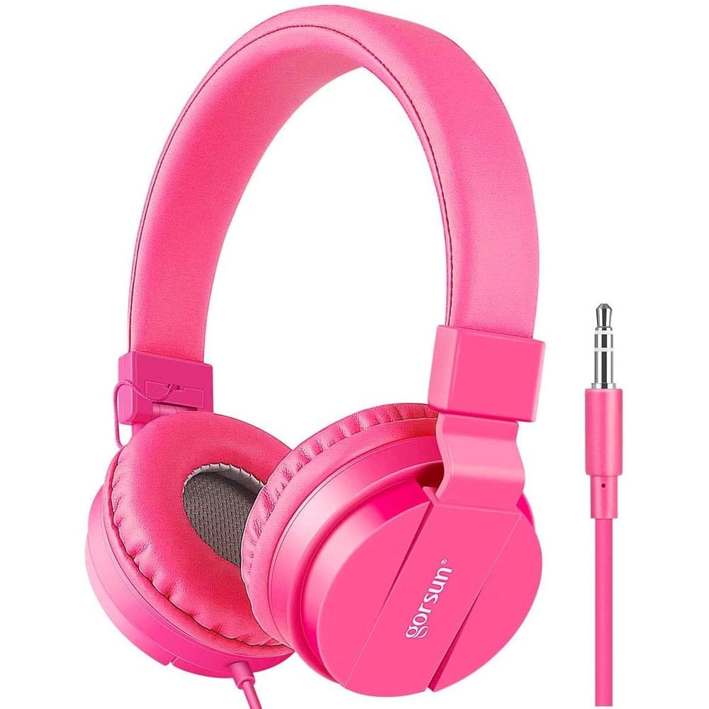 Fones de ouvido gorsun Kids, estéreo leve, com fio, rosa