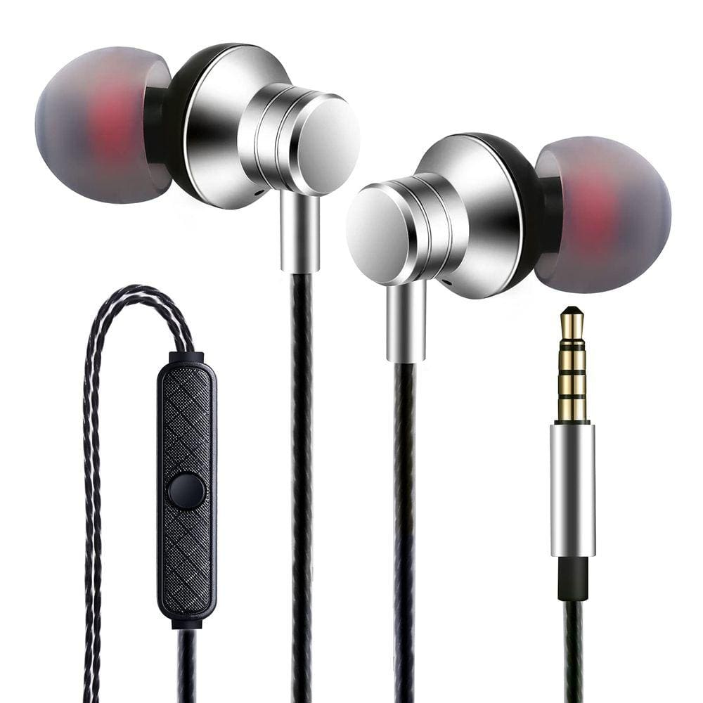 Fones de ouvido com fio Empsun com microfone prateado