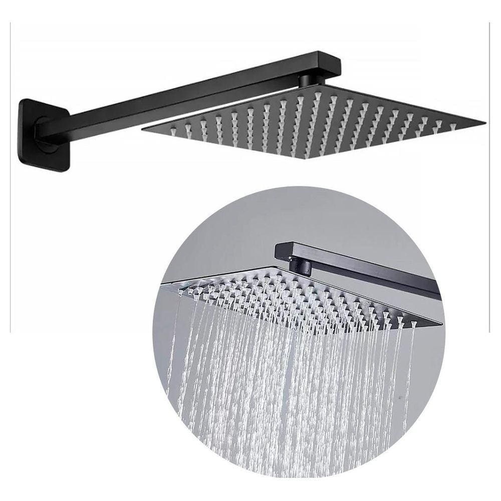 Ducha Quadrada Preta 20x20 Inox com Braço 40cm