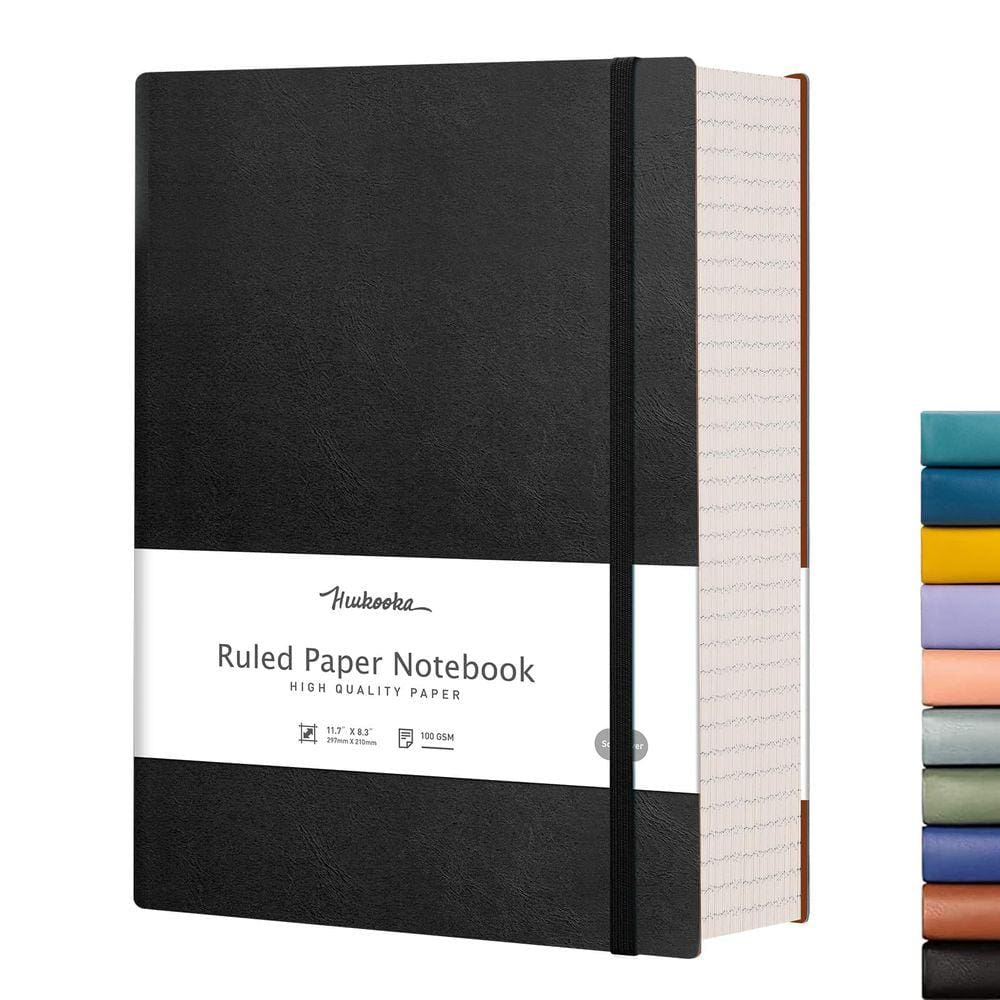 Caderno HIUKOOKA College Ruled Forrado A4 100GSM em couro preto