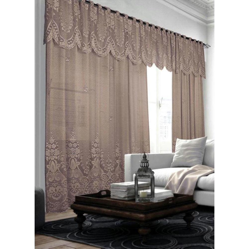 Cortina Sala Quarto 3,50X2,20 Com Bando Renda Marrom