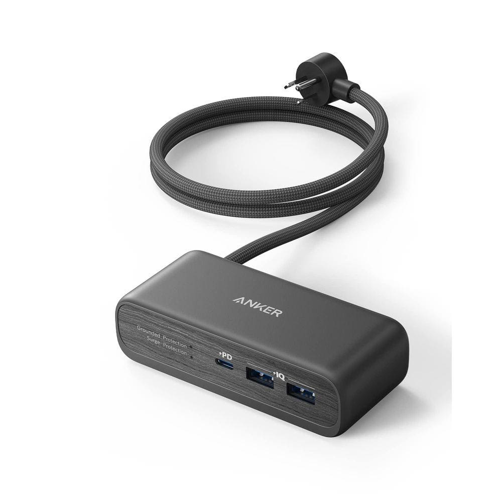 Faixa de alimentação Anker 521, madeira, cinza, 3 tomadas, 30 W, USB C Charge