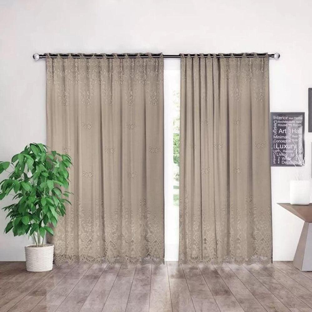 Cortina Desert Renda Com Forro Sala Quarto 3,50Largx 2,20Alt